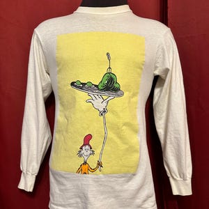 Vintage Dr. Seuss Shirt 90er Jahre grüne Eier und Ham Kinderbuch Langarm Zitat Nerdy Geek Chic literarisches Buch-Liebhaber-Shirt
