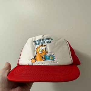 Vintage Garfield Hat 80s Cartoon Cat Trucker Hat SnapBack