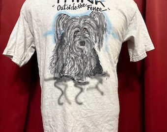 Vintage Yorkie Dog Tshirt 90’s Airbrush Funny Pet Lovers Tee Think Outside The Fence