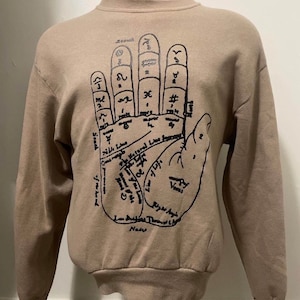 Vintage Handlijnkunde sweatshirt met ronde hals Handkaart Waarzegster Handlijnkunde