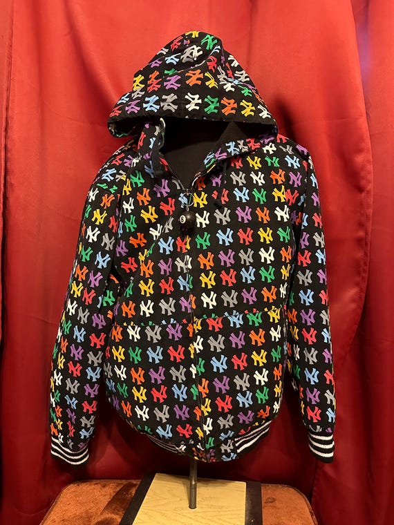 New York Yankees Jacket Carl Banks Y2K Rainbow All Over Print Monogram Logo Custom 8 Ball Zipper Pull World Series Baseball Etsy