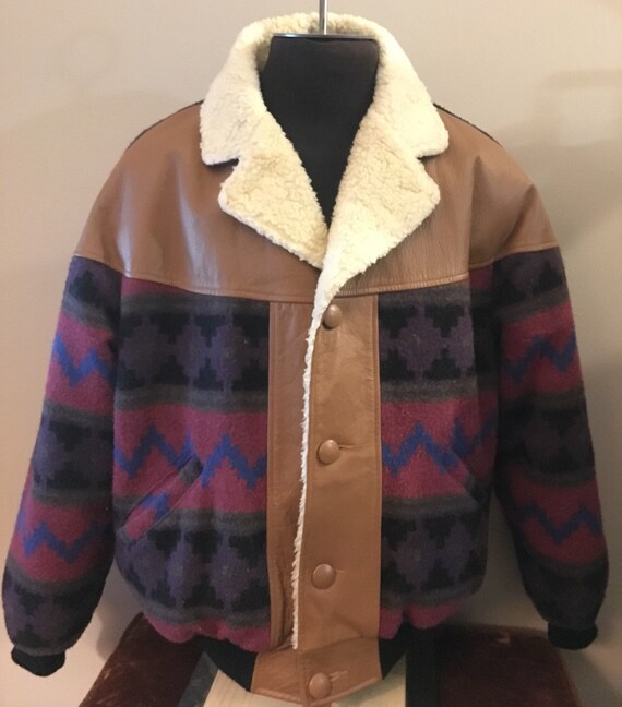 Vintage Aztec Print Leather Jacket 