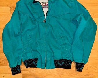 Chaqueta Vintage Walls de los 90, estampado del suroeste, estilo navajo, diseño azteca, color verde azulado, ropa de trabajo Grail