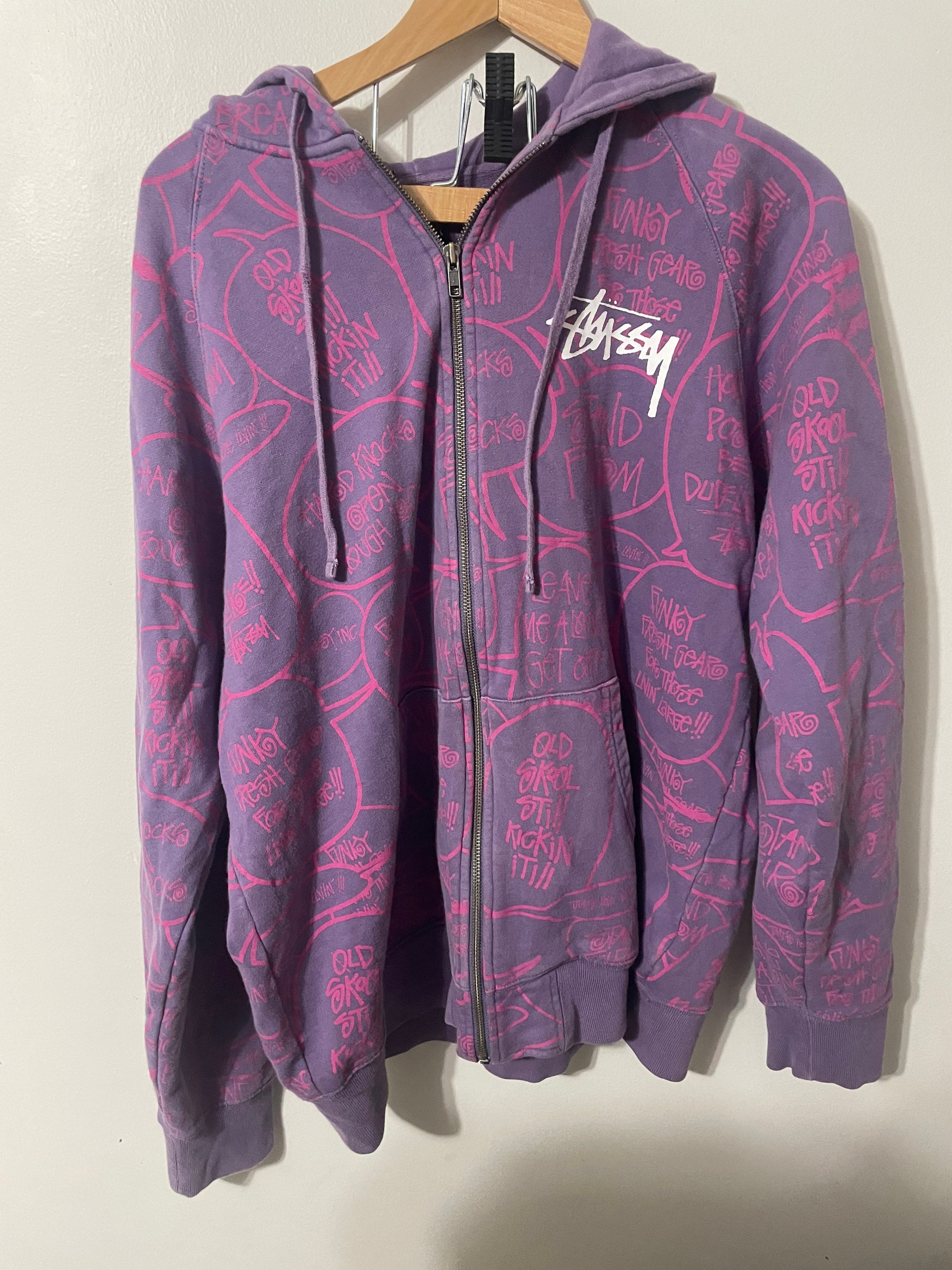 Stüssy Hoodie Classic Gear Y2K Streetwear All Over Print Graffiti