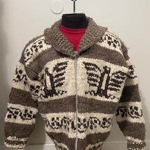 Vintage Cowichan Sweater Thunderbird Design Boho Chic Authentic Indian Made