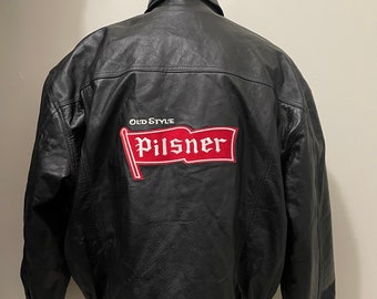 Vintage Pilsner Beer Jacket Leather Old Style Flag Logo Dad Beer Grail