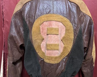 Vintage leren Eight Ball-jas jaren 90 PoolHall Letterman-stijl 8-ball jas Two Tone Distressed Grail