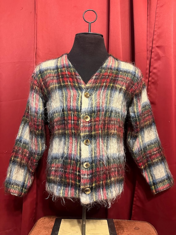 【50〜60s】vintage mohair cardigan Vintage Plaid Mohair Cardigan Byford Hardy Amies Sweater 1950's