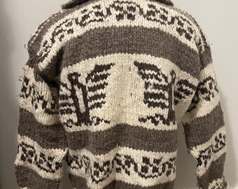 Vintage Cowichan Sweater Thunderbird Design Boho Chic Authentic
