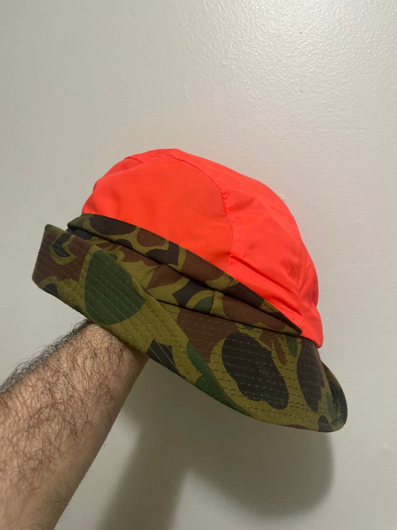 Vintage Camouflage Hunting Jones Hat Reversible Orange Hi Etsy