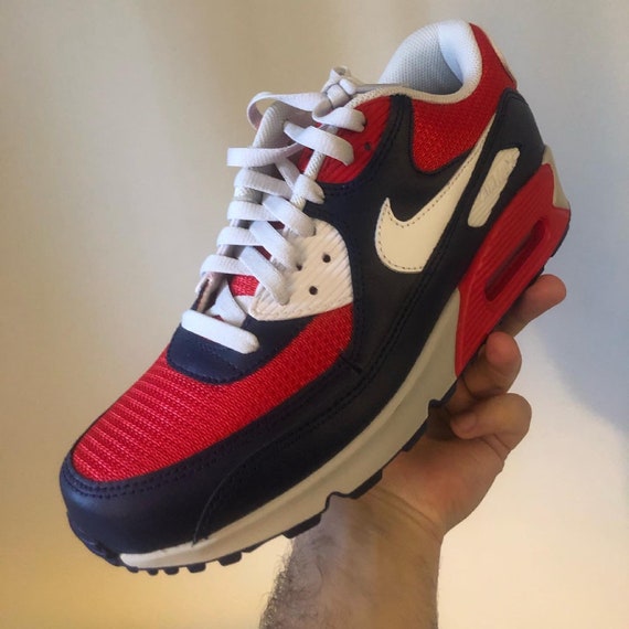 Sollozos sagrado Siesta Nike Air Max 90 ID Personalizado Rojo Blanco Azul USA Grail - Etsy España