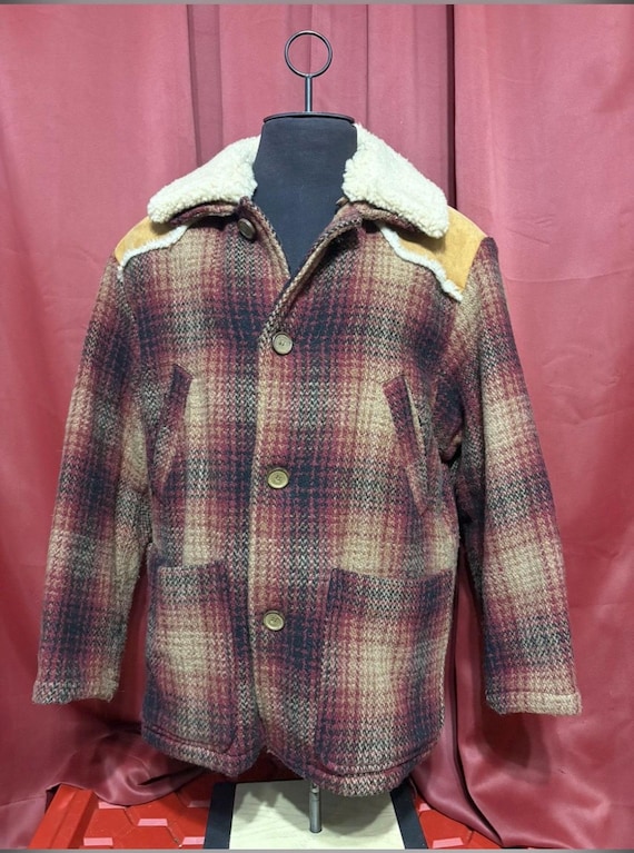 Vintage Marlboro Classics Jacket 80's Sherpa Plaid Ta… - Gem