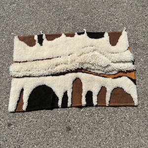 Vintage Latch Hook Rug Art Abstract Textile Eclectic Boho Chic Decor