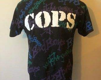 Vintage COPS TV Show Shirt 80s All Over Print