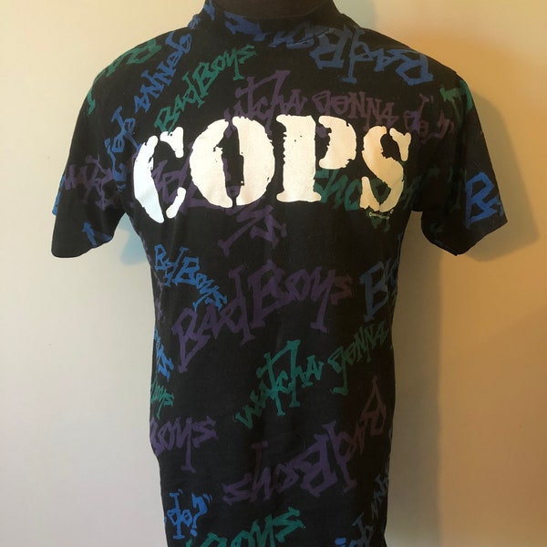 Vintage COPS TV Show Shirt 80s All Over Print
