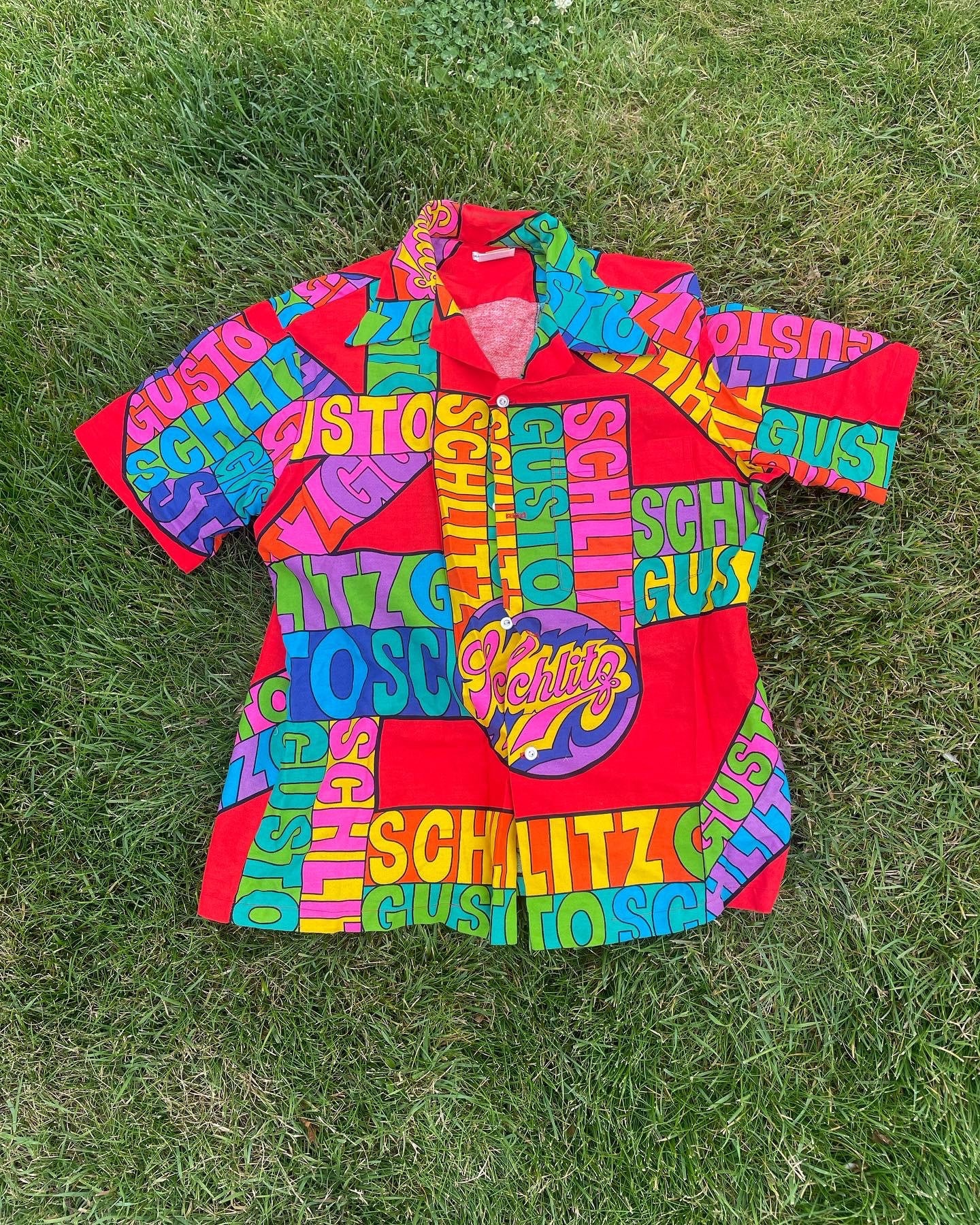 60s 総柄 シュリッツ VINTAGE PRINT SHIRT BEER L