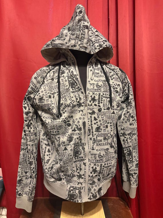 Vintage Caffeine Culture Zip up Hoodie Y2K All Over Print Jesse