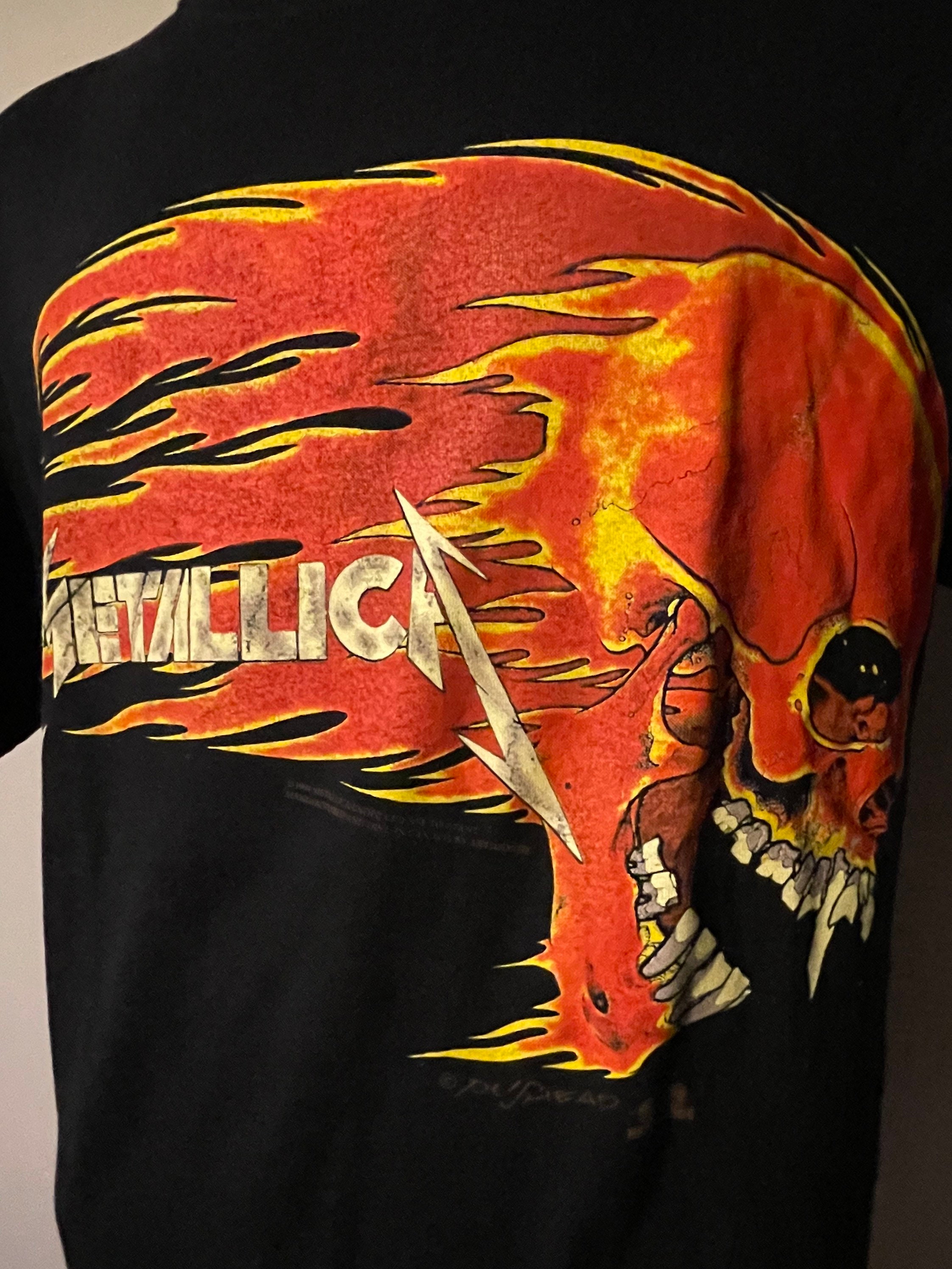 Vintage Metallica Shirt Pushead 90's Band Tee Grail Burning Sun