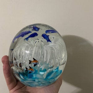 Vintage Murano Glass Art Paperweight Aquarium Fish Dolphin Motif Eclectic Home Decor