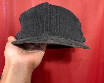 Vintage Black Corduroy Hat 90’s SnapBack Minimalist Tonal