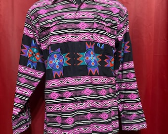 Vintage Wrangler Button Up Shirt 90’s Aztec Navajo Bushpopper Western Wear Rodeo Chic