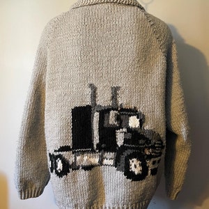 Vintage Cowichan Sweater Jacket Semi Truck 1950s Boho Chic Big Rig Convoy