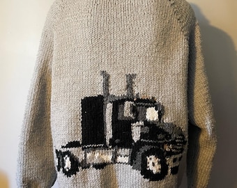 Vintage Cowichan Sweater Jacket Semi Truck 1950s Boho Chic Big Rig Convoy