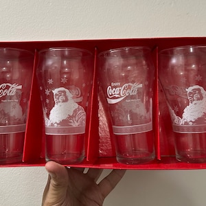 Vintage Coca Cola Christmas Glass Cups 90s Collector’s Edition Rare Frosted Image
