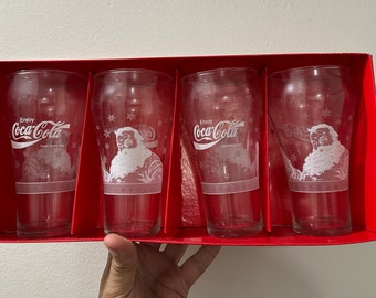 3 Vintage Coca Cola Santa Claus Christmas Glass Cups Coke