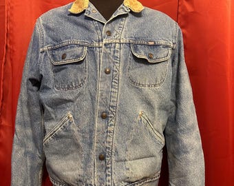 Vintage Great West Garments Jean Jacket 80’s Blanket Lined Denim Coat Corduroy Collar