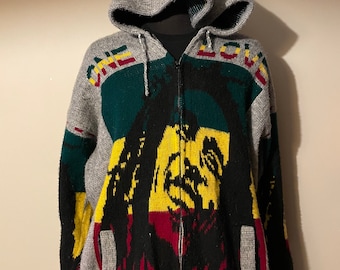 Bob Marley Unisex Hooded Sweatshirt Psychedelic fluorescent clothing design.