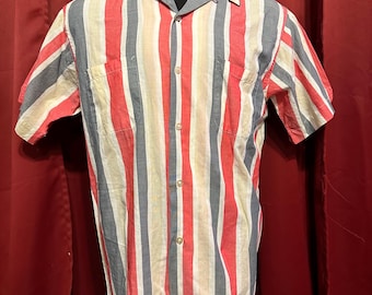 Vintage Dale’s of Montreal Shirt 1960’s Loop Collar Striped Pocket Tee Button Up