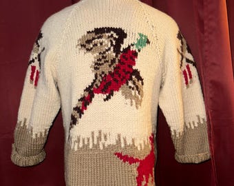 VTG Thunderbird Cowichan Sweater Full Zip Hand Knit Thick Wool 60s