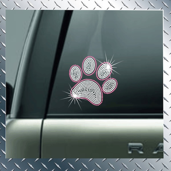 Rhinestone Dog Paw Car Window Decal, Rhinestone Pet Paw Decal