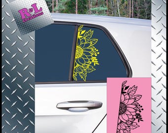 Sunflower Half Quarter Side Window Decal, Flower Window Panel, Car Accessories, Car Decor, Side Window Decal, Free Shipping
