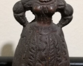 Antique Brass Bronze Figurine Bell Lady Bell with Feet Clappers -- 910A