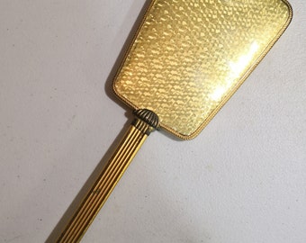Vintage Antique Vanity Hand Held Brass Mirror Rare -- 65A