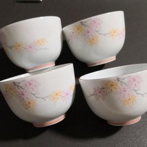 Vintage Fukagawa Flora & Gold rim Japanese Arita ware Porcelain Teacup set of 4 Rare -- 6928