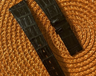 Vintage 1990s 20mm lugs Straight end Black Genuine Leather Watch Band never use