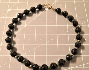 Vintage 1940s Estate found Black Glass Beads Choker Necklace total weight 85 grams -- 762A