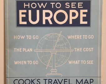 1937 Thomas Cook How to see Europe Travel Map Rare -- 904A