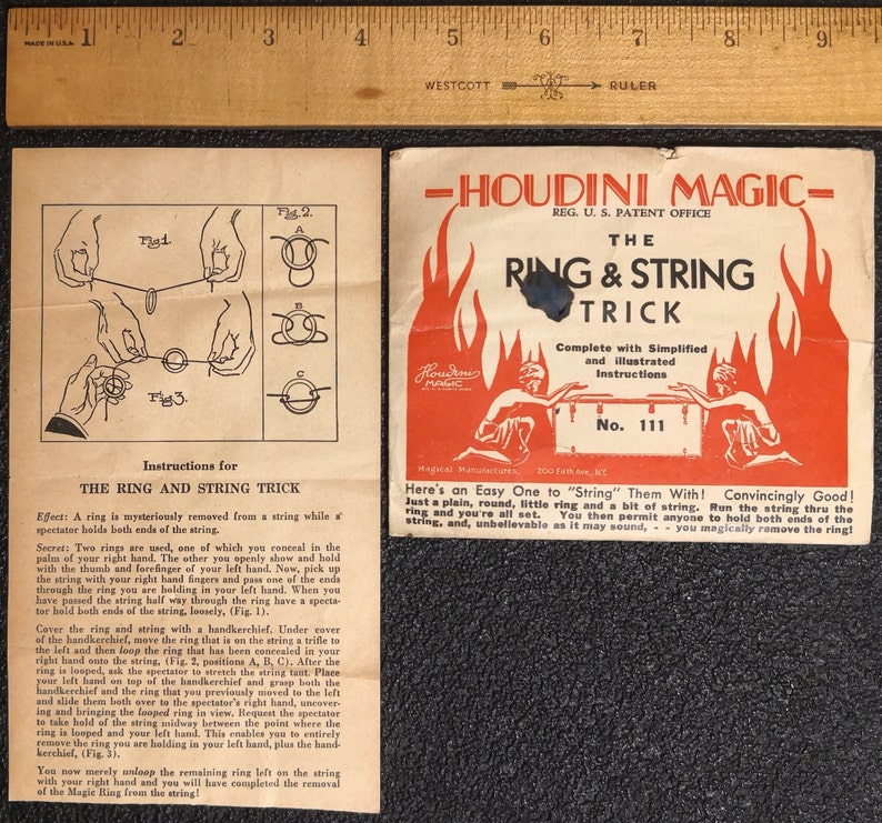 Disappearing String Antique 19th Century Houdini Magic the Ring & String Trick N0.111 ...