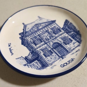 1940s Da Waag Gouda Holland Pottery Hand Painting Plate Blue & White Rare -- 6919