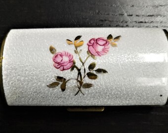 Beautiful Vintage Pink Rose enamel case
