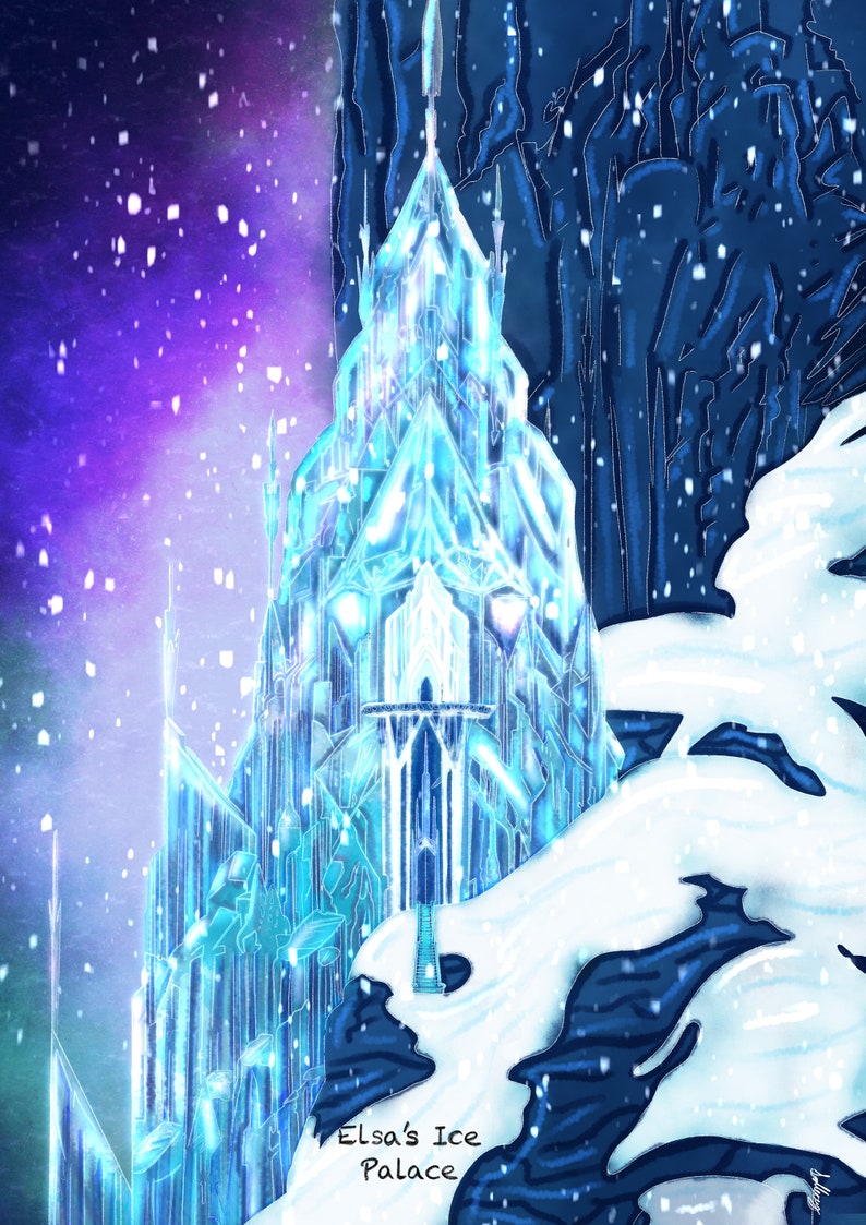 Disney Frozen Elsa's Ice Palace Disney Art Illustration Etsy