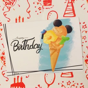 Disney Valentine Castle Disneyland/Disneyworld Spring/Summer Mickey Mouse Donald Duck and Goofy Ice Cream Brithday Card