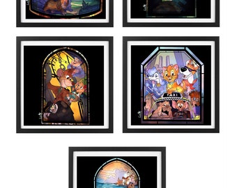 Disney 1980 Movie’s Stain Glass Window Designs Illustration Bedroom Nursery Boutique Decor Art Print