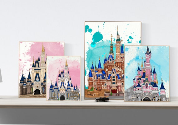 Disneyworld Cinderella's Castle Disney Art Illustration Watercolor Bedroom  Nursery Decor 