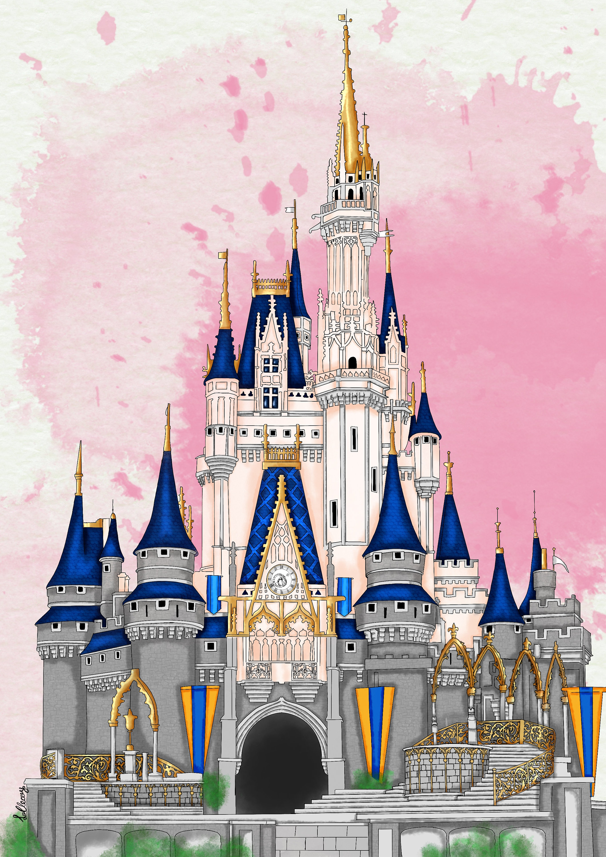 ディズニーワールド シンデレラ城 ディズニーアート イラスト 水彩画