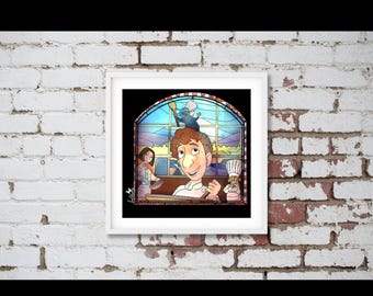 Ilustración de vidrieras de la película Ratatouille de Disney Pixar. Decoración para dormitorio, habitación infantil o boutique. Lámina artística.